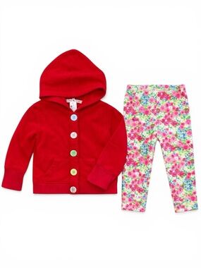 Carter’s 24M Toddler Girl Red Fleece Hoodie & Floral Leggings Outfit Set